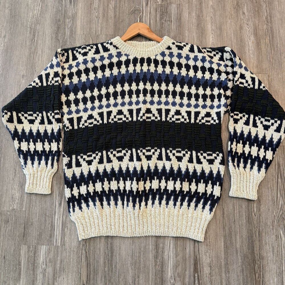 VTG Munsingwear Sweater 100% Cotton Pullover Mens XL Geometric Grandpa Blue 90s